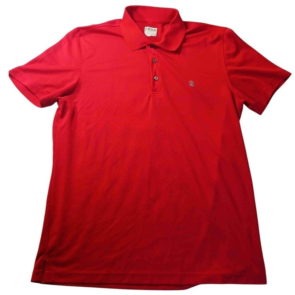 IZOD‎ Golf Performance Polo Shirt L Red Grid Stretch Activewear Top Preppy Sport
